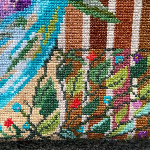 Handmade Cross Stitch Throw Pillow Cover Multicolor Iris Floral OOAK - Picture 5 of 5